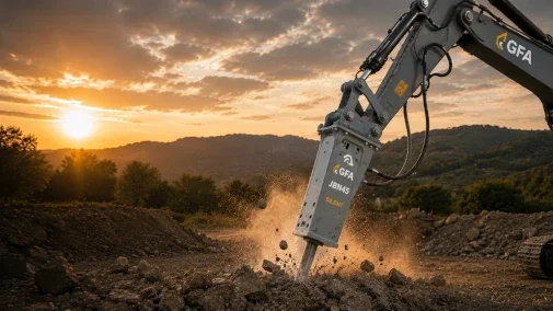 Martillo hidráulico Silent acoplado a mini excavadora trabajando en demolición
