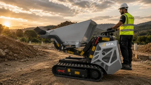 Mini dumper MGSX600 sobre orugas transportando material en obra